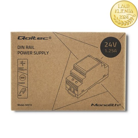 Qoltec Zasilacz na szynę DIN | 30W | 24V | 1.25A | Szary