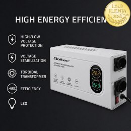 Qoltec Automatyczny Stabilizator napięcia AVR 2000VA | 1200W | Compact | Toroidalny transformator