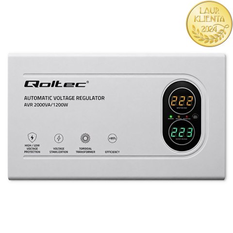 Qoltec Automatyczny Stabilizator napięcia AVR 2000VA | 1200W | Compact | Toroidalny transformator