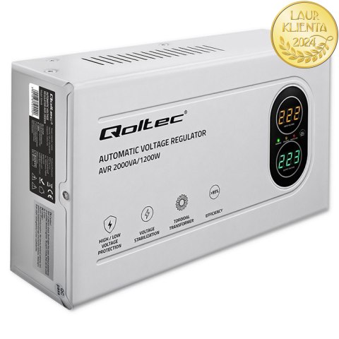 Qoltec Automatyczny Stabilizator napięcia AVR 2000VA | 1200W | Compact | Toroidalny transformator