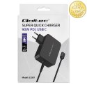 Qoltec Ładowarka GaN POWER PRO | 1xUSB-C | 90W | 5-20V | 3-4.5A | Laptop | Smartfon | Czarna