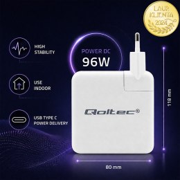 Qoltec Ładowarka Super Fast Power Delivery 96W | USB-C 3.0 | 5-20V | 3-4.8A | Laptop | Mcbook | Smartfon