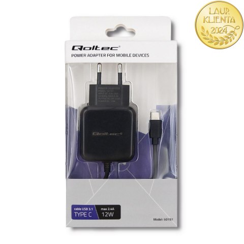Qoltec Ładowarka sieciowa 12W | 5V | 2.4 | USB typ C