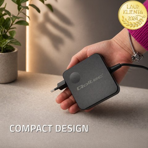 Qoltec Ładowarka sieciowa GaN Super Fast 65W | USB-C PD PPS | 5-21V | 3-3.25A | Laptop | MacBook | Smartfon | kabel 1.8m