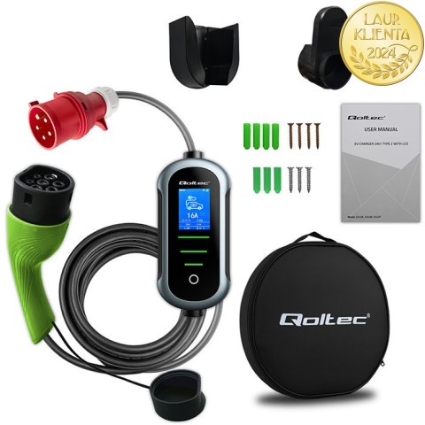 Qoltec Mobilna ładowarka do samochodu elektrycznego EV i hybryd z regulacją 2w1 Typ2 | 11kW | 400V | CEE 16A | Wi-fi | TUYA | SM