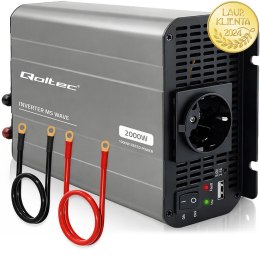 Qoltec Przetwornica napięcia MS Wave | 12V na 230V | 1000/2000W | USB | Kompatybilna z LiFePO4 GEL AGM