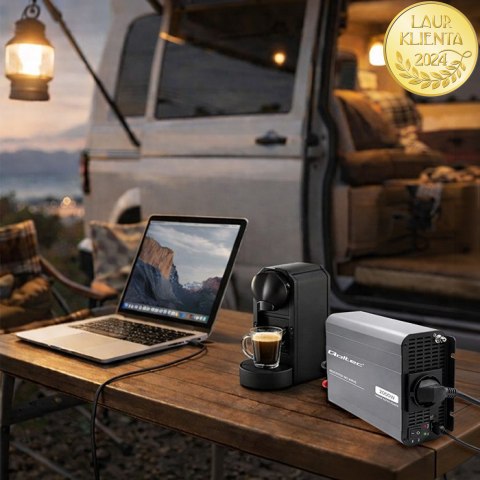 Qoltec Przetwornica napięcia MS Wave | 12V na 230V | 1000/2000W | USB | Kompatybilna z LiFePO4 GEL AGM