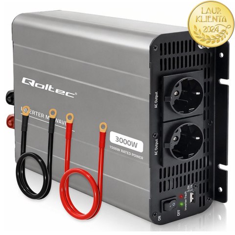 Qoltec Przetwornica napięcia MS Wave | 12V na 230V | 1500/3000W | USB | Kompatybilna z LiFePO4 GEL AGM