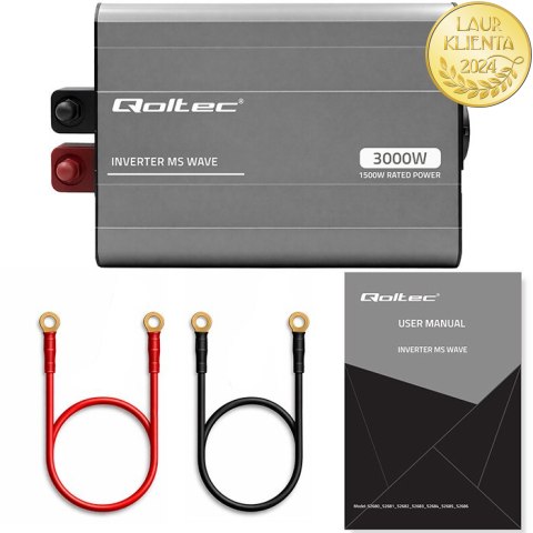 Qoltec Przetwornica napięcia MS Wave | 12V na 230V | 1500/3000W | USB | Kompatybilna z LiFePO4 GEL AGM