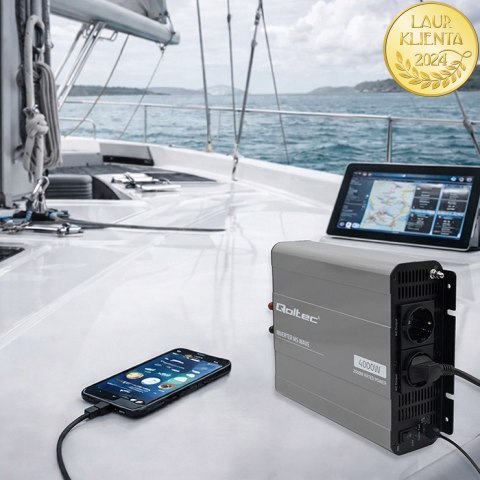 Qoltec Przetwornica napięcia MS Wave | 12V na 230V | 2000/4000W | USB | Kompatybilna z LiFePO4 GEL AGM
