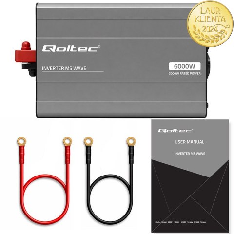 Qoltec Przetwornica napięcia MS Wave | 12V na 230V | 3000/6000W | USB | Kompatybilna z LiFePO4 GEL AGM