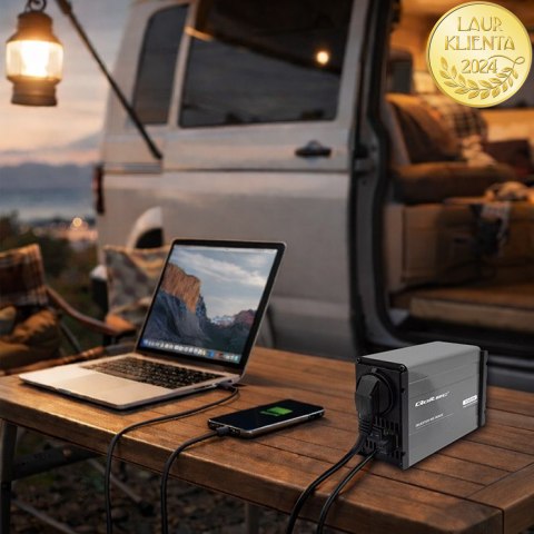 Qoltec Przetwornica napięcia MS Wave | 12V na 230V | 500/1000W | USB | Kompatybilna z LiFePO4 GEL AGM