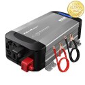 Qoltec Przetwornica napięcia Pure Sine Wave | 12V na 230V | 1000/2000W | LCD | USB | USB-C | Kompatybilna z LiFePO4 GEL AGM