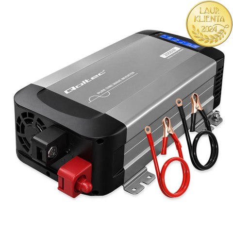 Qoltec Przetwornica napięcia Pure Sine Wave | 12V na 230V | 1000/2000W | LCD | USB | USB-C | Kompatybilna z LiFePO4 GEL AGM