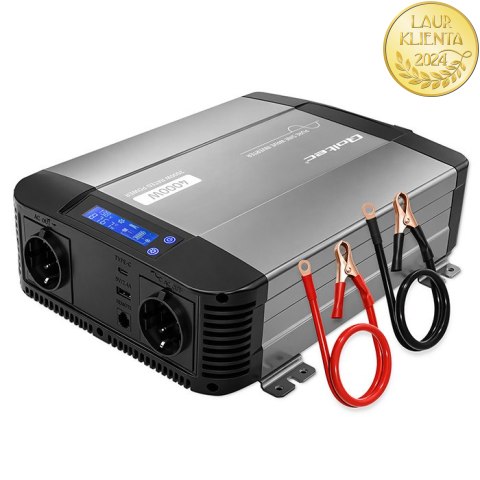 Qoltec Przetwornica napięcia Pure Sine Wave | 12V na 230V | 2000/4000W | LCD | USB | USB-C | Kompatybilna z LiFePO4 GEL AGM