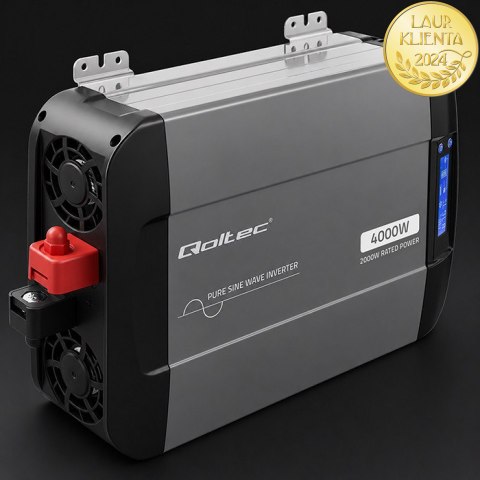 Qoltec Przetwornica napięcia Pure Sine Wave | 12V na 230V | 2000/4000W | LCD | USB | USB-C | Kompatybilna z LiFePO4 GEL AGM