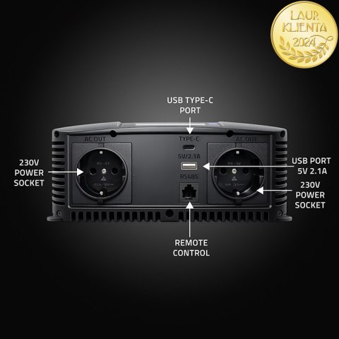 Qoltec Przetwornica napięcia Pure Sine Wave | 12V na 230V | 2000/4000W | LCD | USB | USB-C | Kompatybilna z LiFePO4 GEL AGM
