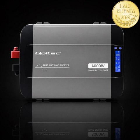 Qoltec Przetwornica napięcia Pure Sine Wave | 12V na 230V | 2000/4000W | LCD | USB | USB-C | Kompatybilna z LiFePO4 GEL AGM