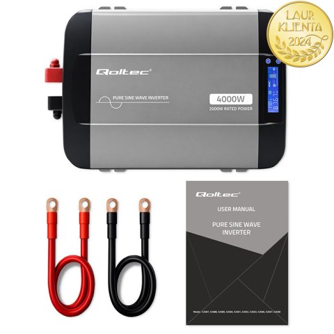 Qoltec Przetwornica napięcia Pure Sine Wave | 12V na 230V | 2000/4000W | LCD | USB | USB-C | Kompatybilna z LiFePO4 GEL AGM