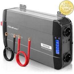 Qoltec Przetwornica napięcia Pure Sine Wave | 12V na 230V | 2500/5000W | LCD | USB | USB-C | Kompatybilna z LiFePO4 GEL AGM