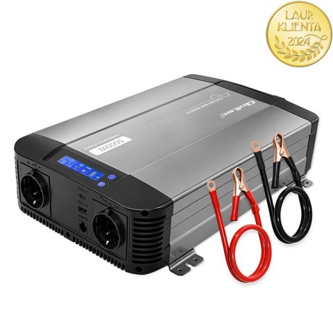 Qoltec Przetwornica napięcia Pure Sine Wave | 12V na 230V | 2500/5000W | LCD | USB | USB-C | Kompatybilna z LiFePO4 GEL AGM