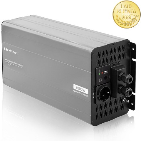 Qoltec Przetwornica napięcia Pure Sine Wave | 12V na 230V | 4000/8000W | USB | Kompatybilna z LiFePO4 GEL AGM