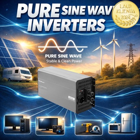Qoltec Przetwornica napięcia Pure Sine Wave | 12V na 230V | 4000/8000W | USB | Kompatybilna z LiFePO4 GEL AGM