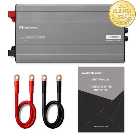 Qoltec Przetwornica napięcia Pure Sine Wave | 12V na 230V | 4000/8000W | USB | Kompatybilna z LiFePO4 GEL AGM