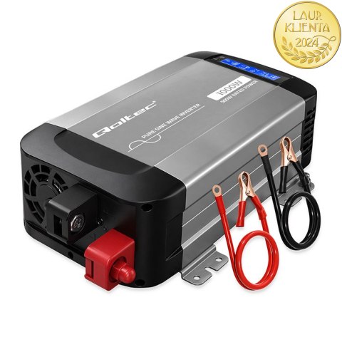 Qoltec Przetwornica napięcia Pure Sine Wave | 12V na 230V | 500/1000W | LCD | USB | USB-C | Kompatibilność z LiFePo4 GEL AGM