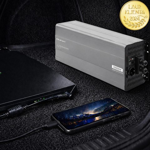Qoltec Przetwornica napięcia Pure Sine Wave | 24V na 230V | 5000/10000W | LCD | USB | Kompatybilna z LiFePO4 GEL AGM