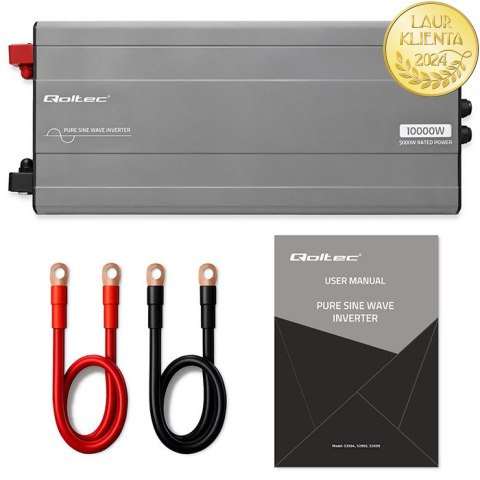 Qoltec Przetwornica napięcia Pure Sine Wave | 24V na 230V | 5000/10000W | LCD | USB | Kompatybilna z LiFePO4 GEL AGM