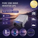 Qoltec Przetwornica napięcia Pure Sine Wave | 12V na 230V | 1000/2000W | UPS BYPASS | LCD | USB | USB-C | Kompatybilna z LiFePO4