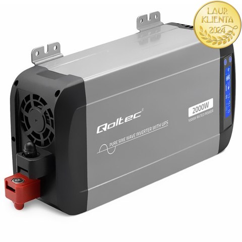 Qoltec Przetwornica napięcia Pure Sine Wave | 12V na 230V | 1000/2000W | UPS BYPASS | LCD | USB | USB-C | Kompatybilna z LiFePO4