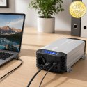 Qoltec Przetwornica napięcia Pure Sine Wave | 12V na 230V | 1000/2000W | UPS BYPASS | LCD | USB | USB-C | Kompatybilna z LiFePO4