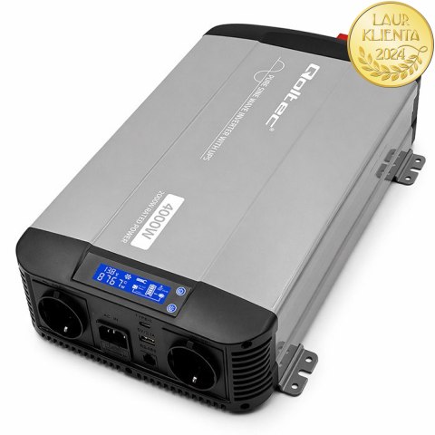 Qoltec Przetwornica napięcia Pure Sine Wave | 12V na 230V | 2000/4000W | UPS BYPASS | LCD | USB | USB-C | Kompatybilna z LiFePO4