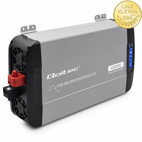 Qoltec Przetwornica napięcia Pure Sine Wave | 12V na 230V | 2000/4000W | UPS BYPASS | LCD | USB | USB-C | Kompatybilna z LiFePO4