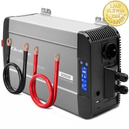 Qoltec Przetwornica napięcia Pure Sine Wave | 12V na 230V | 3000/6000W | UPS BYPASS | LCD | USB | USB-C | Kompatybilna z LiFePO4
