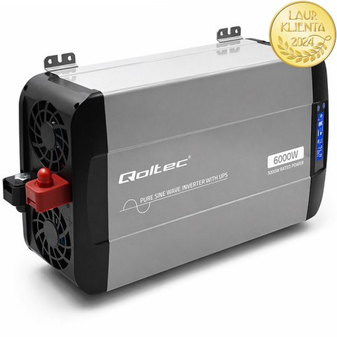 Qoltec Przetwornica napięcia Pure Sine Wave | 12V na 230V | 3000/6000W | UPS BYPASS | LCD | USB | USB-C | Kompatybilna z LiFePO4