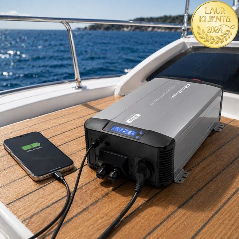 Qoltec Przetwornica napięcia Pure Sine Wave | 12V na 230V | 3000/6000W | UPS BYPASS | LCD | USB | USB-C | Kompatybilna z LiFePO4