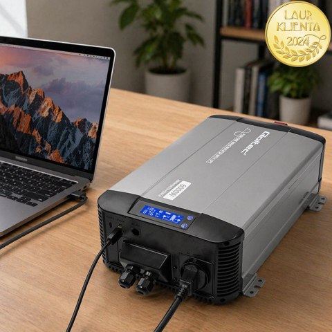 Qoltec Przetwornica napięcia Pure Sine Wave | 12V na 230V | 3000/6000W | UPS BYPASS | LCD | USB | USB-C | Kompatybilna z LiFePO4