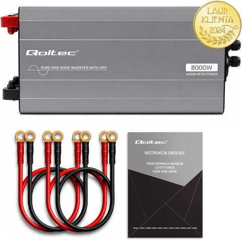 Qoltec Przetwornica napięcia Pure Sine Wave z UPS | 12V na 230V | 4000/8000W | USB | Kompatybilna z LiFePO4 GEL AGM