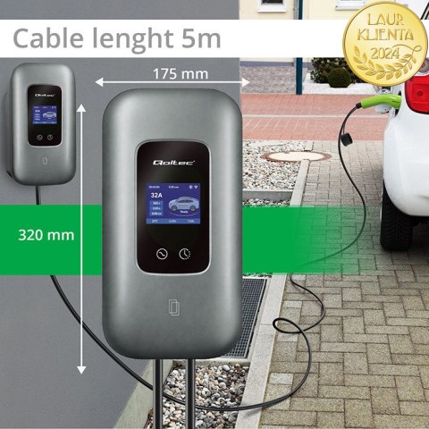 Qoltec Stacja ładowania EV Typ2 do samochodu elektrycznego i hybryd | 3 fazy | 22kW | 32A | Wi-fi | LCD | RFID | Smart life | T