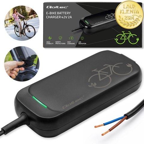 Qoltec Szybka Ładowarka do roweru hulajnogi skutera elektrycznego 36V | 42V | 2A | przewód otwarty bez wtyczki | wodoodporna +ka