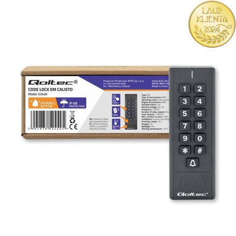 Qoltec Zamek szyfrowy CALISTO z czytnikiem RFID| kod | karta | brelok | dzwonek | IP68 | EM