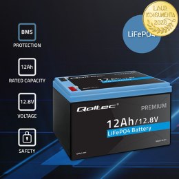 Qoltec Akumulator LiFePO4 Litowo-Żelazowo-Fosforanowy | 12.8V | 12Ah | 153.6Wh | BMS