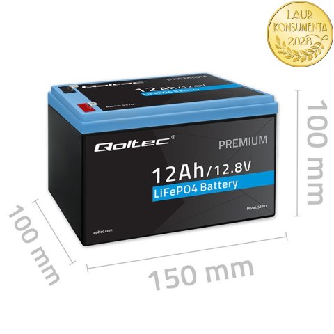 Qoltec Akumulator LiFePO4 Litowo-Żelazowo-Fosforanowy | 12.8V | 12Ah | 153.6Wh | BMS