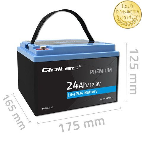 Qoltec Akumulator LiFePO4 Litowo-Żelazowo-Fosforanowy | 12.8V | 24Ah | 307.2Wh | BMS