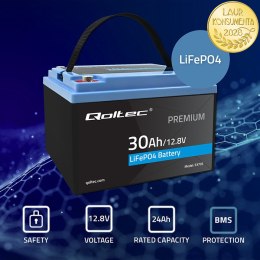 Qoltec Akumulator LiFePO4 Litowo-Żelazowo-Fosforanowy | 12.8V | 30Ah | 384Wh | BMS