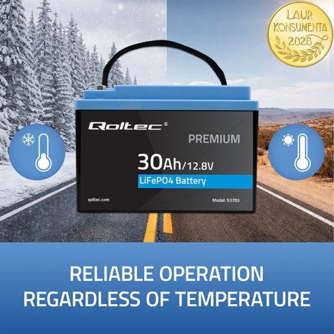 Qoltec Akumulator LiFePO4 Litowo-Żelazowo-Fosforanowy | 12.8V | 30Ah | 384Wh | BMS