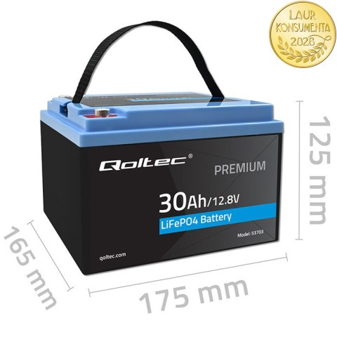 Qoltec Akumulator LiFePO4 Litowo-Żelazowo-Fosforanowy | 12.8V | 30Ah | 384Wh | BMS